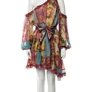 Zimmermann One-Shoulder Dress in Pink, Blue, and Gold